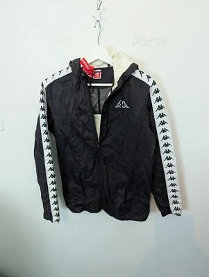 Kappa Jacket Mens Small Black White Nylon Hooded Track Windbreaker Banda - Image 1 of 4