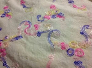 NEW Designer Patched Ribbon Embroidery Linen Fabric 53" Dress Cloth Art Craft - Imagen 1 de 1