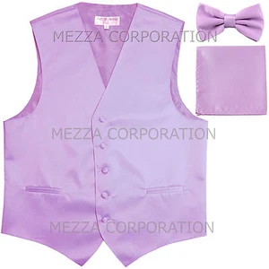 New Men's wedding formal Tuxedo Vest Bowtie Hankie set prom party Lavender party - Picture 1 of 4