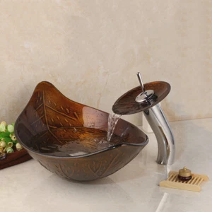 Runde Badezimmer Glas Waschbecken Waschbecken Schüssel & Messing Mischbatterie C - Bild 1 von 10