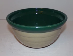 Maple Leaf Monmouth Pottery Stoneware 8" Green Tan Ribbed Beehive Bowl Vintage - Picture 1 of 7