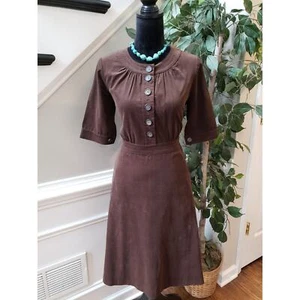 J. Crew A Line Dress Women's 6 Brown Corduroy Button-Up Short Sleeve Round Neck - Picture 1 of 14