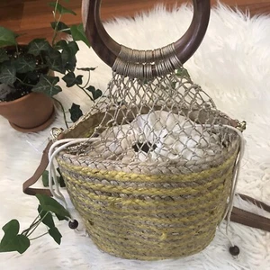 Mujer 🌿Boho Doble Asa Malla y Yute Bolso de Mano Eith Bandolera Correa  - Imagen 1 de 11