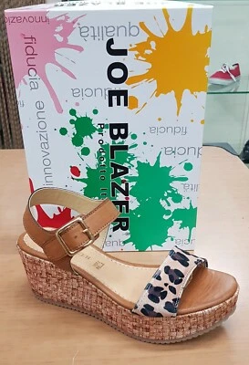 JOE BLAZER Sandalo moda Made in Italy col. Cuoio/tessuto leopardo Zeppa 70 n° 38 - Imagen 1 de 3