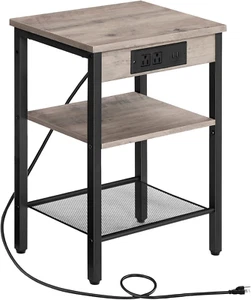 End Table with Charging Station and USB Ports, 3-Tier Nightstand with Adjustable - Picture 1 of 12