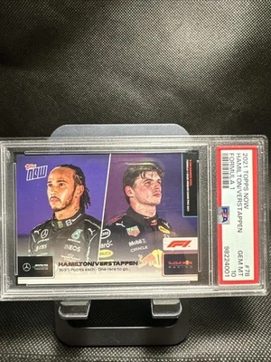 2021 TOPPS NOW FORMULA ONE F1 #78 LEWIS HAMILTON MAX VERSTAPPEN DUAL PSA 10 GEM! - Image 1 of 2