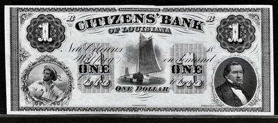 1800’s Citizens Bank New Orleans Louisiana $1 Dollar Obsolete Banknote Crisp UNC - Image 1 of 2