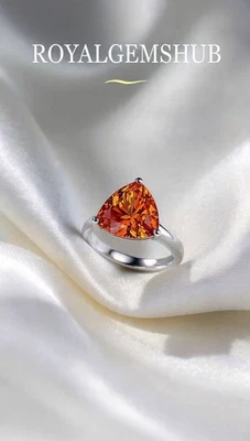 925 Sterling Silver Diamond Ring Trillion Cut Orange 2 Ct Lab Grown Royalgemshub - Image 1 of 4