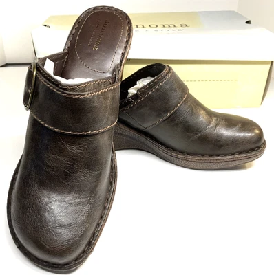 NEW Sonoma Brown Faux Leather Clog Mule Wedges, Women's 9.5M - Image 1 of 4
