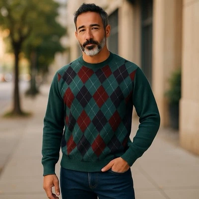 Marshall Fields New Traditions Wool Sweater Scottish Argyle Mens Large  NWT - Image 1 of 4