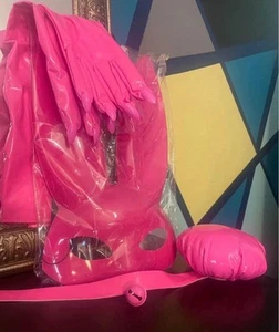 Hot pink latex bunny accessories/costume includes gloves, mask,tail necklace - Picture 1 of 1