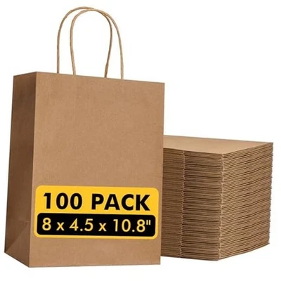 Bolsas de papel con asas a granel 100 piezas 8x4,5x10,8 pulgadas 1 unidad (paquete de 100) marrón Foto 1 de 4