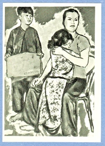 1960 Postal rusa Vietnam Americanos Deja de probar armas atómicas mujer niño - Imagen 1 de 2