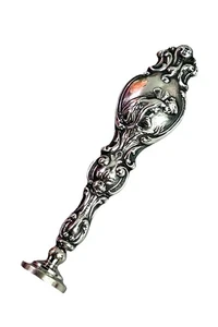 Antique Sterling Silver Repousse Wax Seal/Stamp 4”L Monogram “M” Art Nouveau - Picture 1 of 18