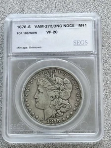 1878 S Morgan Dollar Vam-27/Long Nock, Top 100/Wow, raro! Spedizione gratuita - Foto 1 di 4