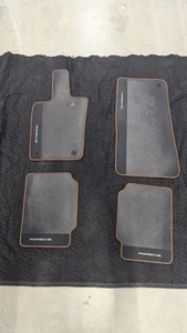 Porsche Panamera Carbon Floor Mats With Brown Leather Edging - Picture 1 of 5