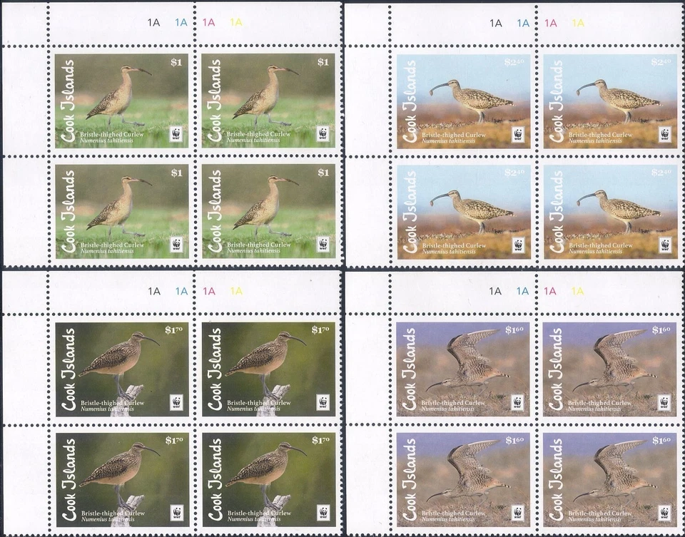 Cook Islands 2017 WWF/Curlew/Birds/Nature/Endangered Species 4v ctrl blk  b209kb - Image 1 of 1
