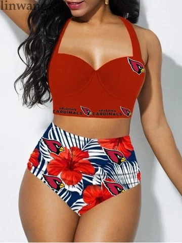 Arizona Cardinals Swimsuit High Waist Bikini Set Swimwear Bathing Wear Beachwear Cover