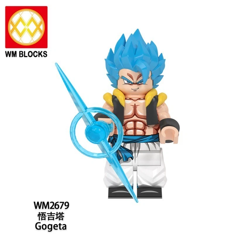 2 inch Custom Dragon Ball Z Gogeta Super Sayon Blue form Minifigure with Base  - Image 1 of 1