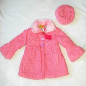 Penelope Mack Pink Faux Fur Rosette Fancy Dressy Coat Jacket & Hat Girls Size 3T - Picture 1 of 6