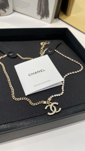 ?CHANEL Collana CCS Moda Intarsiata Cristallo Ferramenta Oro Chiaro 24C