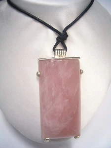 Pendentif en Argent 925 Avec Quartz Rose Naturel -pendente Pierre Dur Ras-Du-Cou - Picture 1 of 3