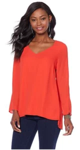 LYSSE Women's Slit Sleeve V-Neck Blouse Top, Poppy, Medium - Picture 1 of 1