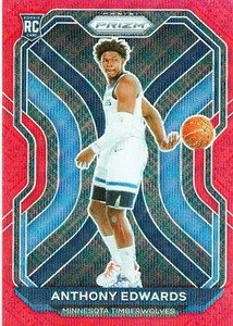 2020-21 Panini Prizm Prizms Ruby Wave #258 Anthony Edwards (RC)
