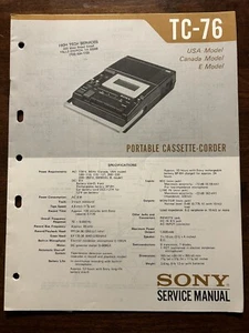 Grabadora de cinta grabadora de casete portátil Sony TC-76 manual de servicio original fabricante de equipos originales - Imagen 1 de 4