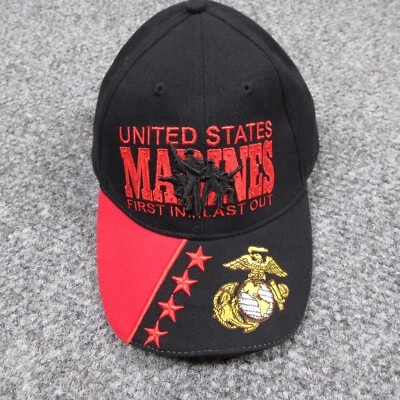 Boné chapéu fuzileiros navais dos EUA masculino preto vermelho bordado ajustável costas primeiro a entrar por último - Imagem 1 de 4