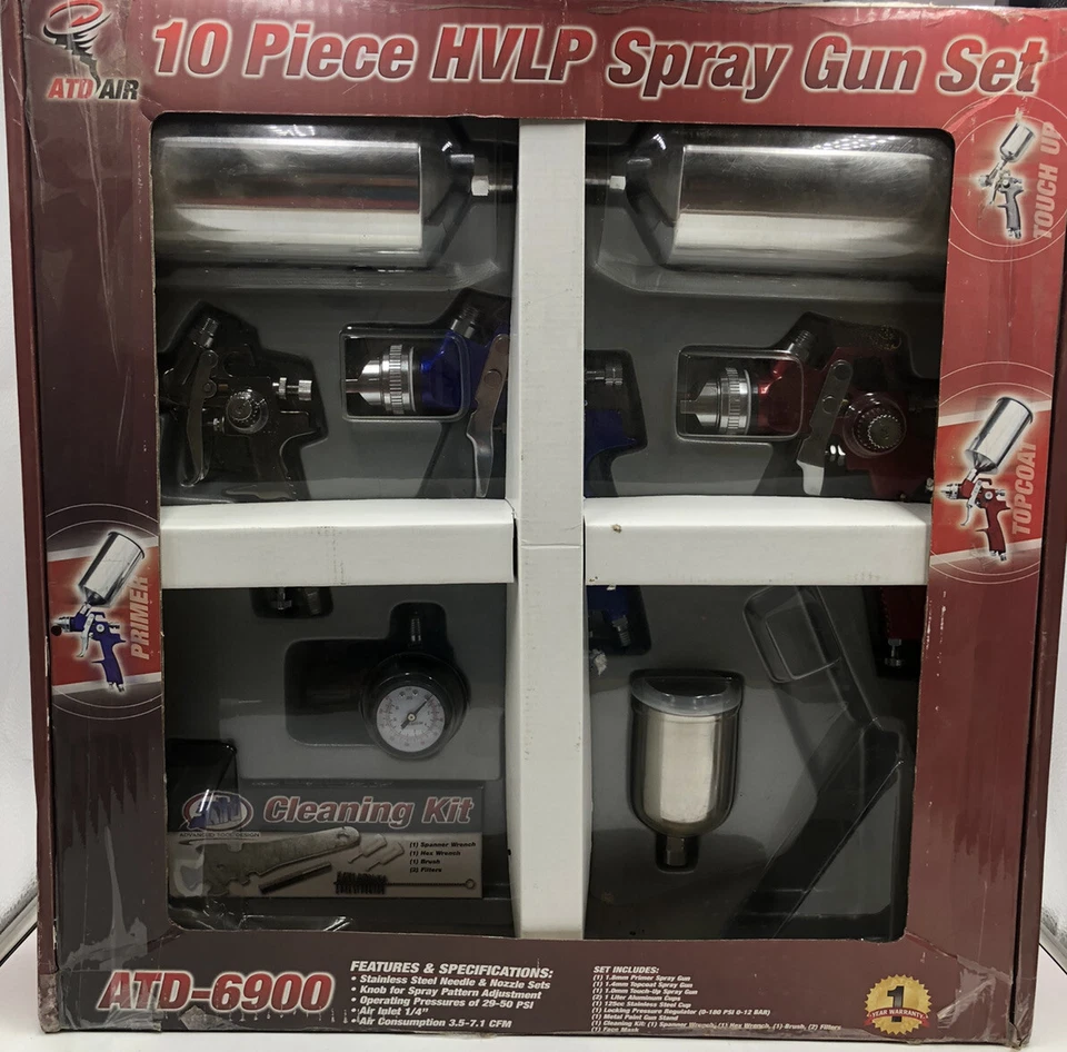 Kit de pistola pulverizadora ATD 9 piezas HVLP ATD-6900 NOB nunca usado! Sin máscara Foto 1 de 4
