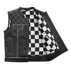 Men's Real Leather Motorcycle Vest in White Paisley Lining & Checker - Club Vest