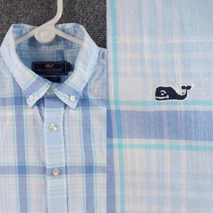 Vineyard Vines Plaid Blue Button-Down XL Cotton Whale Button Up Boys Long Sleeve - Picture 1 of 16
