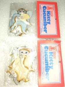 Schmid Kitty Cucumber Ceramic Angel Cats With Instruments 1987 Vintage  - Picture 1 of 9