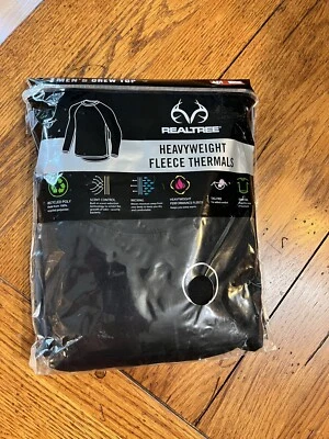 NEW MENS REALTREE HEAVYWEIGHT FLEECE THERMAL CREW TOP BLACK SZ MEDIUM - Image 1 of 4
