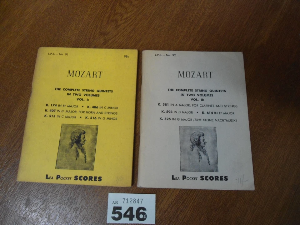 MOZART COMPLETE in 2 Volumes String Quintets - Lea Pocket Scores No.91 & No.92 - Image 1 of 4