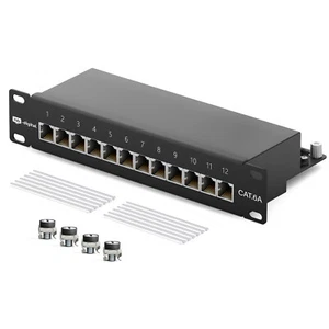 Panneau de brassage Cat6a 10 pouces 12 ports 10 Go panneau de brassage RJ45 serveur LAN Cat 6 blindé - Photo 1/11
