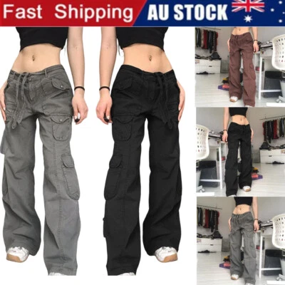 Women Casual Cargo Pants Low Waist Vintage Loose Streetwear Baggy Jeans - image 1 of 4