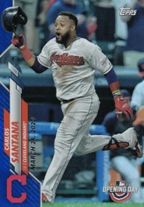 2020 Topps Opening Day CARLOS SANTANA Blue Foil #142 Indians QTY Avail - Picture 1 of 1