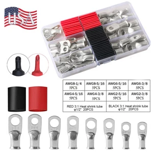 40X Battery Welding Ring Terminals Wire Cable Lugs 40Pcs 3:1 Heat Shrink Tube - Picture 1 of 9