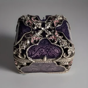 Quadratisch Lila Emaille Strass Schmuckschatulle Scharnier Magnetverschluss - Bild 1 von 9