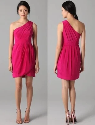 Vestido de cóctel SHOSHANNA rosa seda gasa un hombro talla 2 Foto 1 de 4