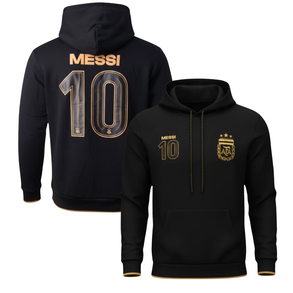 Messi #10 AFA Hoodie Black Gold Pullover Youth Adult Icon Sports YS-XXL