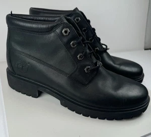 Timberland Newman Waterproof Boots Black Leather Lace Up Womens 9M Ankle - Picture 1 of 16