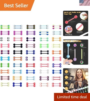 Anillos de lengua acrílicos vibrantes de 100 piezas - 14G estilos surtidos para piercings creativos Foto 1 de 4