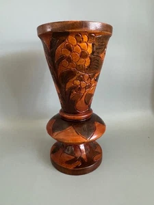 Jarrón floral tropical estilo Bali flor madera maciza tallada a mano vintage arte boho - Imagen 1 de 9
