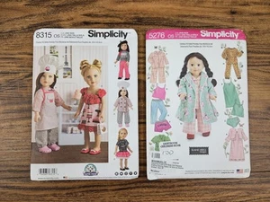 Simplicity 18 inch Doll Clothes Sewing Patterns Lot of 2 UNCUT 8315 & 5276 NEW - Picture 1 of 4