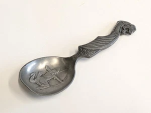Tinn Norge Zinn Löffel Made in Norway Wikinger Drache & Bogenschütze Design 7,5" (19cm) - Bild 1 von 8