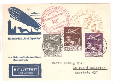 GRAF ZEPPELIN Art Card *DENMARK* Treaty Air 1932 3.SÜDAMERIKAFAHRT Bolivia KZ400 - Image 1 of 4