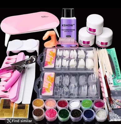 Professional Nail Art Acrylic Powder Liquid Primer Tips Practice Tool Full Kit - Image 1 of 4